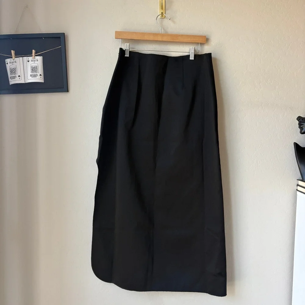 By Malene Birger Skirt Satin Wick Black Side Slit Midi Skirt Size 42 US 12 - Picture 7 of 9